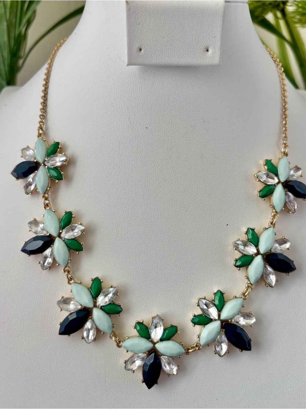 Napier Beveled Stone Clusters,navy & powder blue,green,clear, floral shape